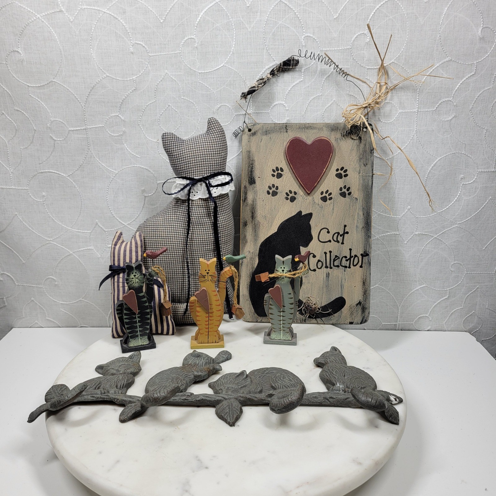 Cat Decor Lot Cat Collector Sign Statue Figurine Coat Hooks Home Decoration