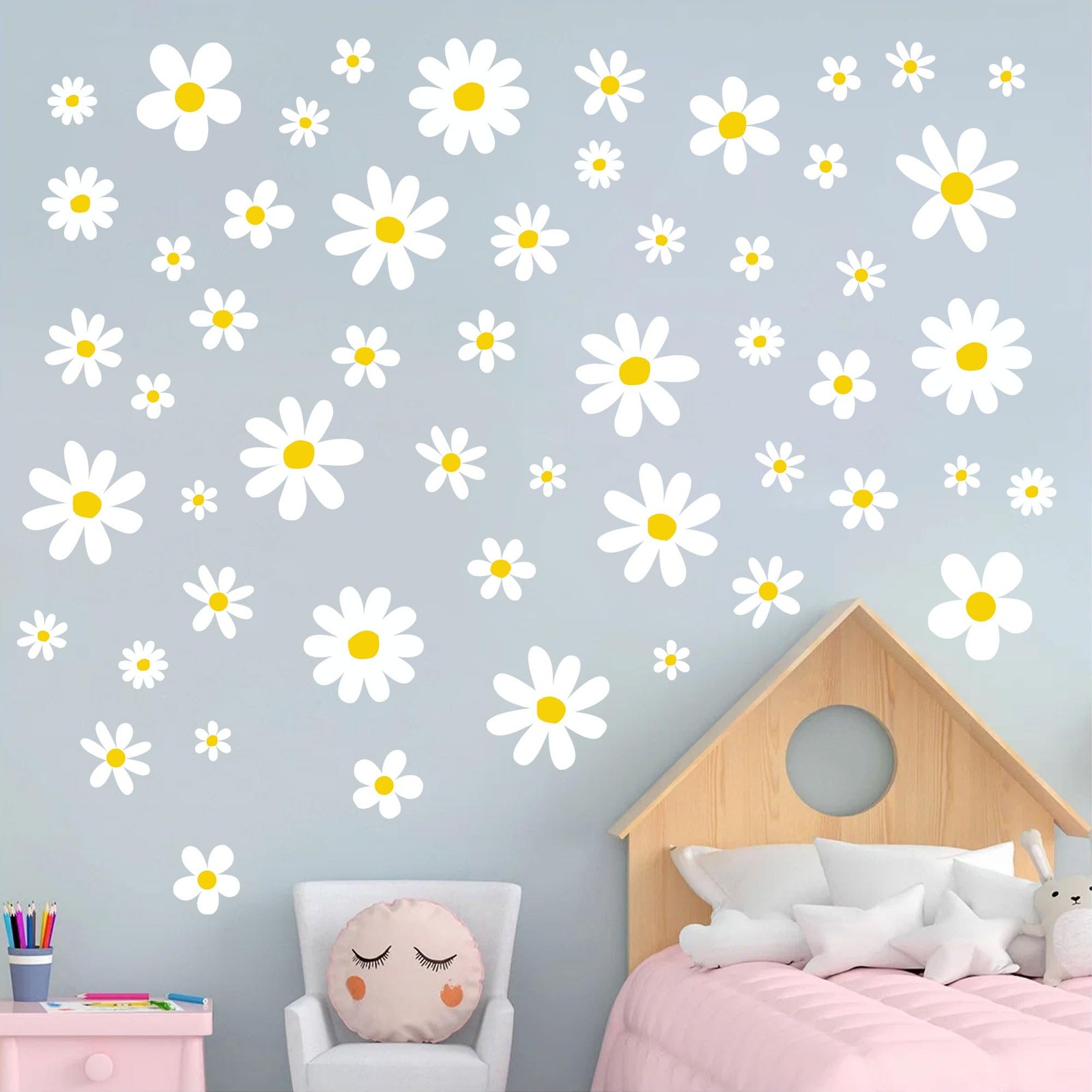 12 Sheets Daisy Wall Decals Boho Flower Wall Stickers Cute Kids Girls Room De…