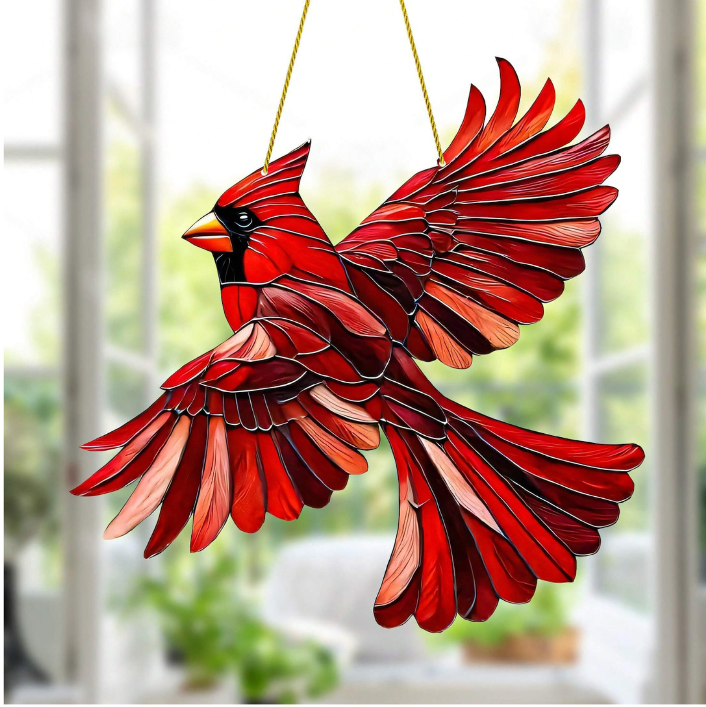 Large Red Bird/Cardinal Stained Glass Look-8″ Acrylic Suncatcher-2D-Great Gift