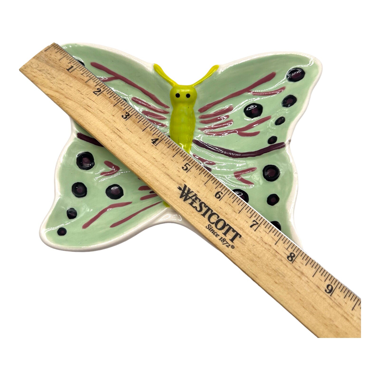 Butterfly Ceramic Hand Painted Signed Trinket Soap Dish Whimsy Jewelry Holder
