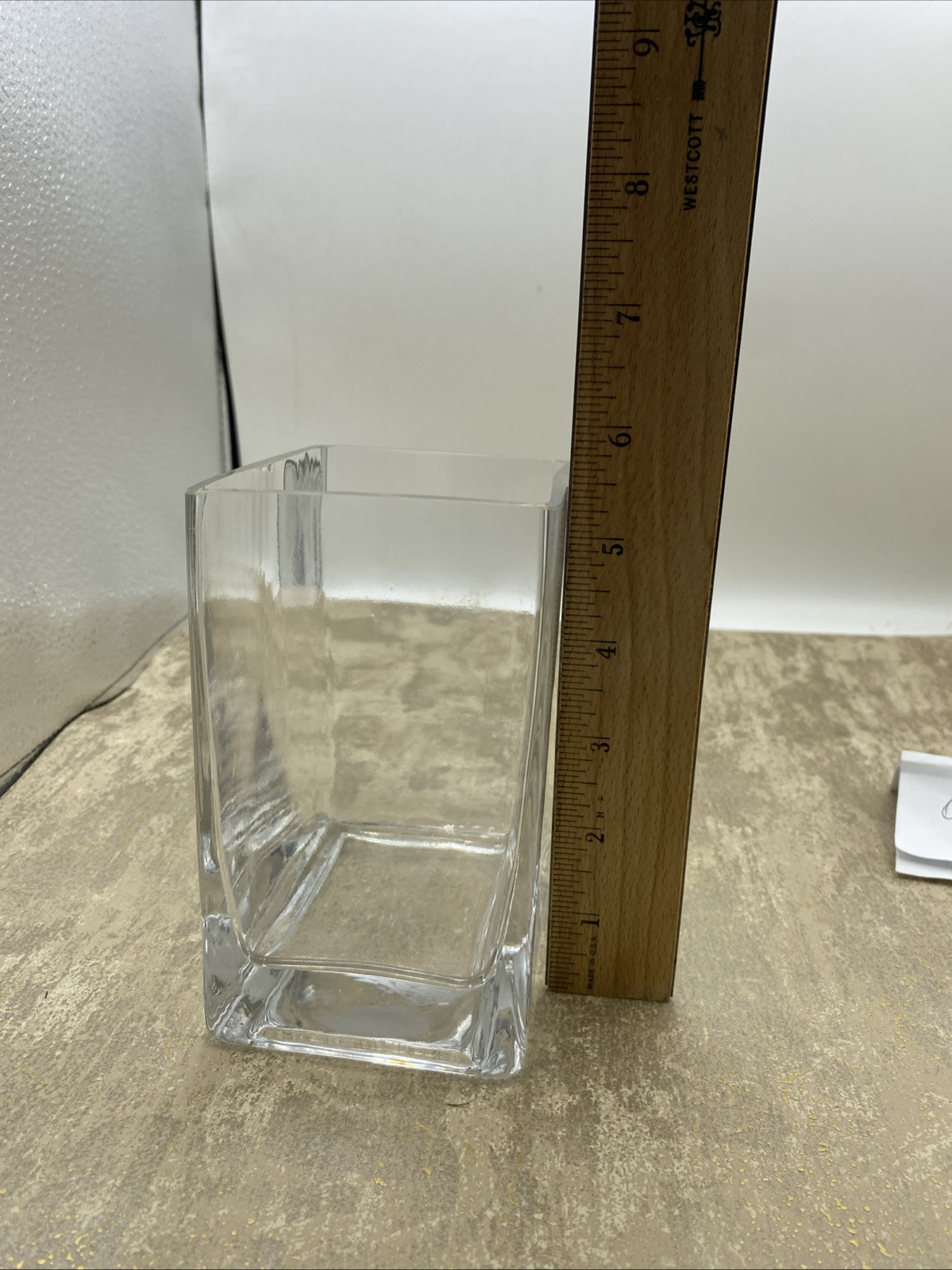 Modern Contemporary Rectangular Clear Glass Open Floral Vase 3.75”X 3”X 5.5” T