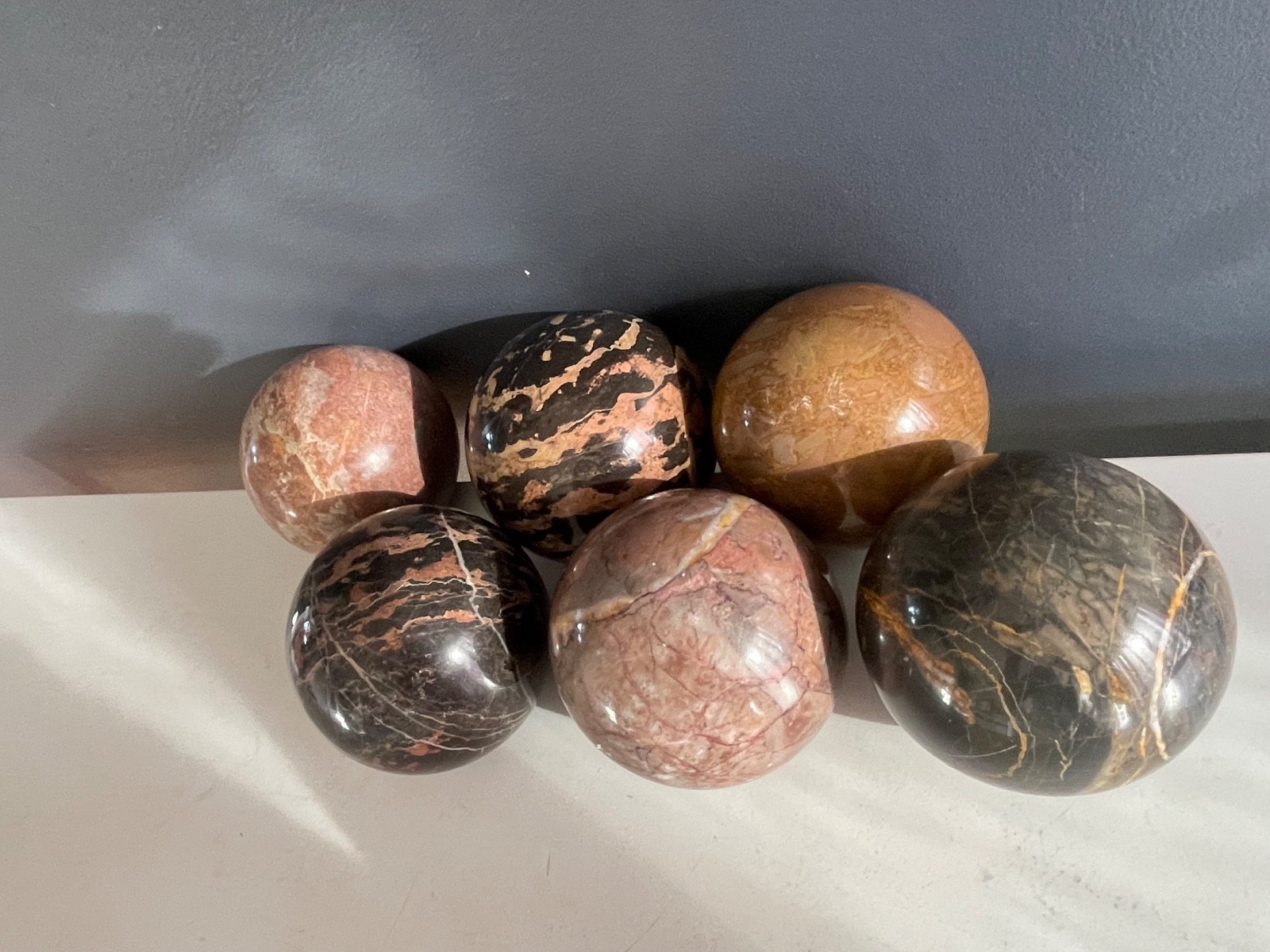 Set of 6 Polished Marble Stone Spheres 4” Decorative Orbs Natural Veined Art Dis