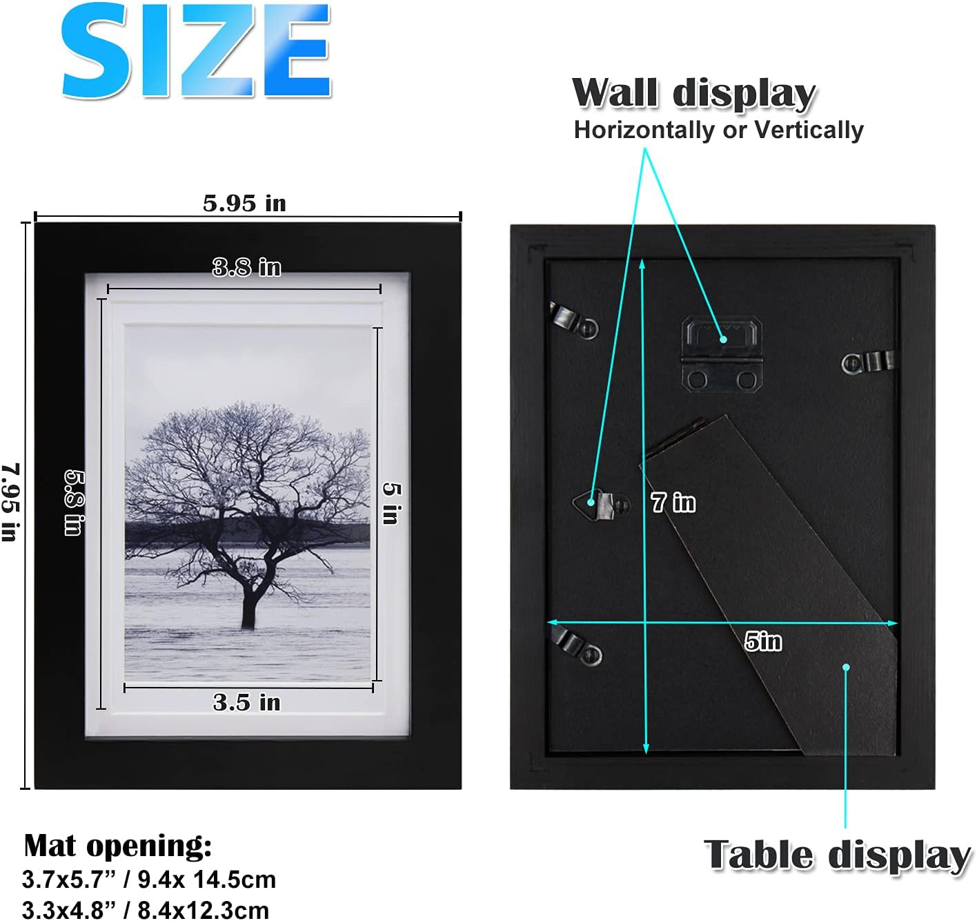Black Solid Wood Picture Frames 4 PCS – 11×14 & 5×7 for Table or Wall Display