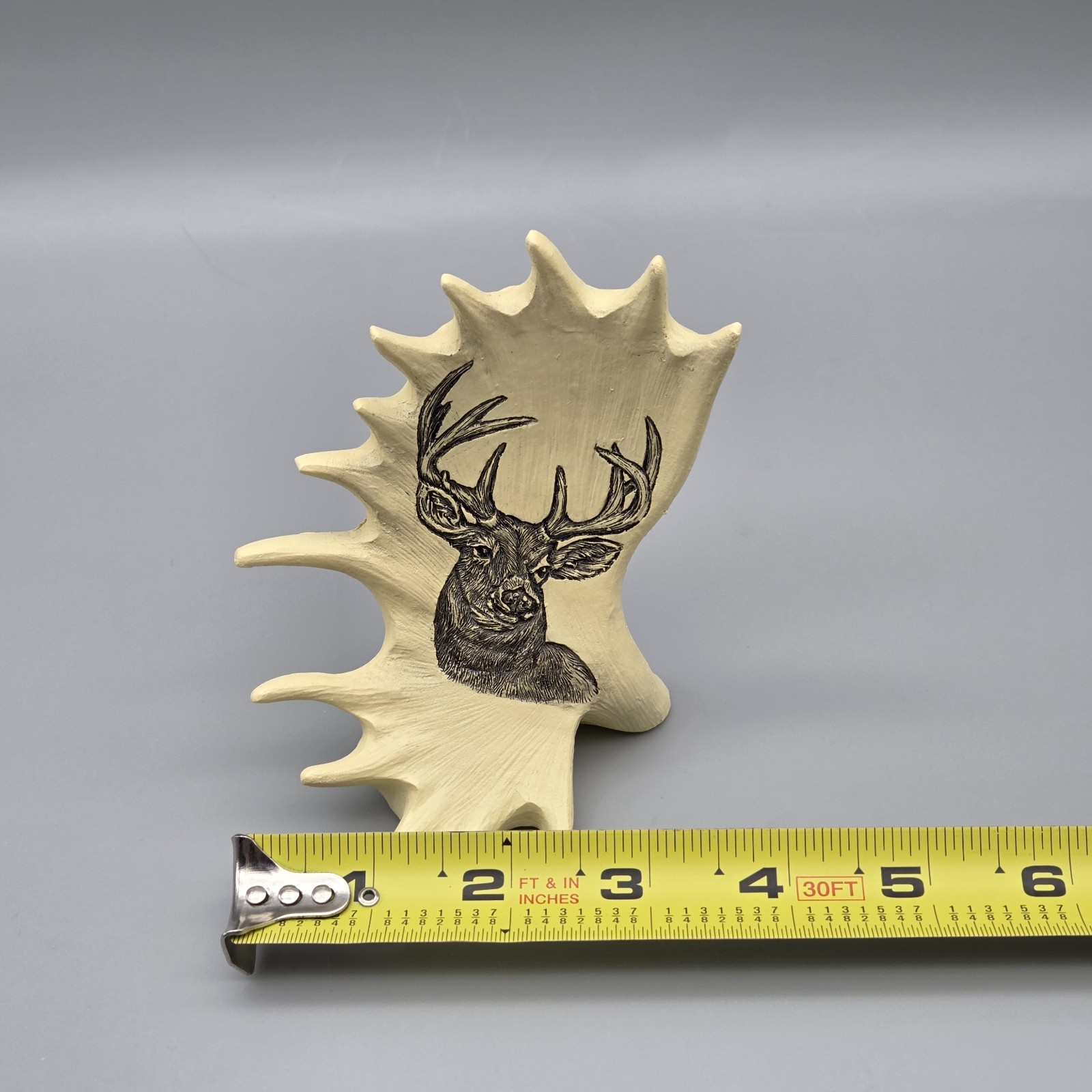 Antler Shaped Figurine With Elk Deer Carving 4.5″ Rustic Hunting Farmhouse Decor