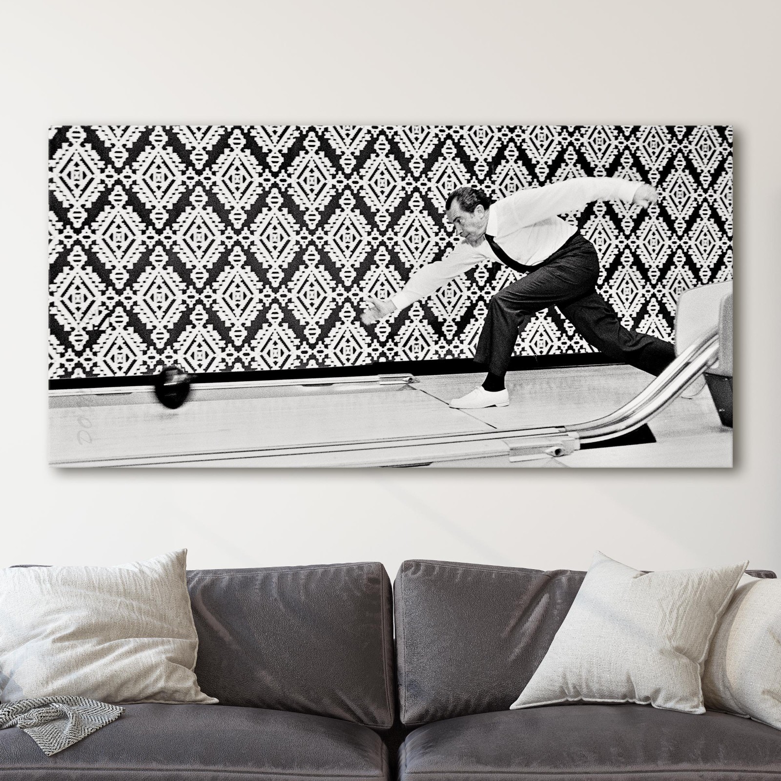 Richard Nixon Bowling At The White House Canvas Wall Art Print