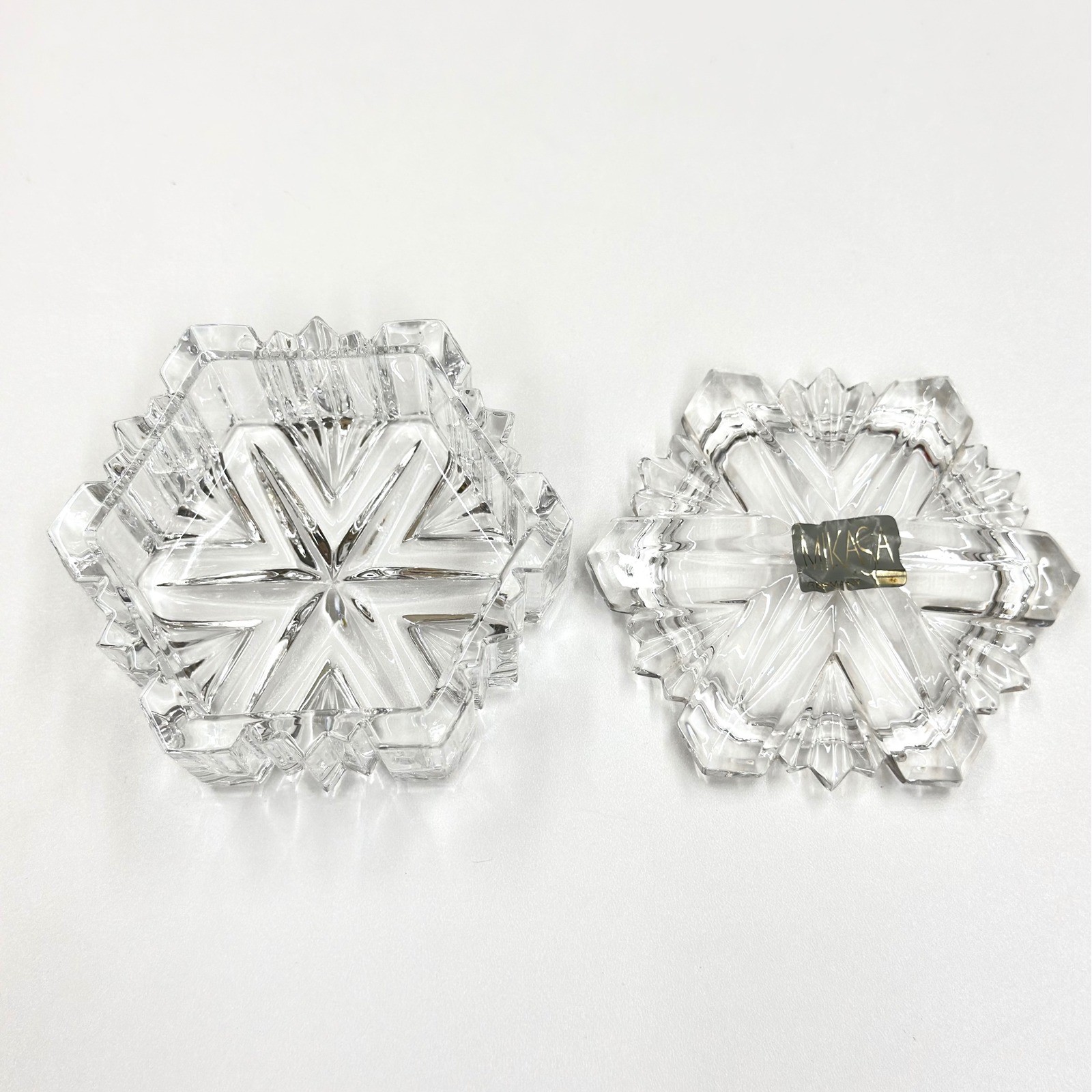 Crystal Snowflake Trinket Box Mikasa Starburst Lidded Jewelry Dish Germany 4in