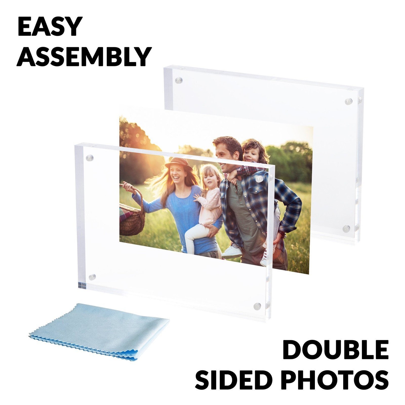[3-Pack] SimbaLux® Acrylic Photo Frame 5” x 7” Free Standing Magnetic Lock