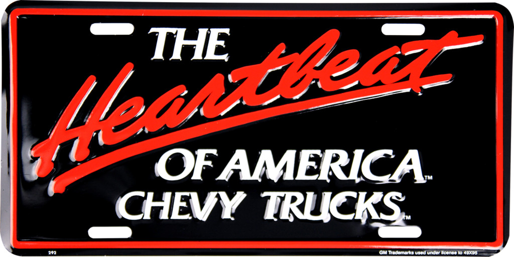 CHEVROLET THE HEARTBEAT OF AMERICA CHEVY TRUCKS LICENSE PLATE METAL EMBOSSED