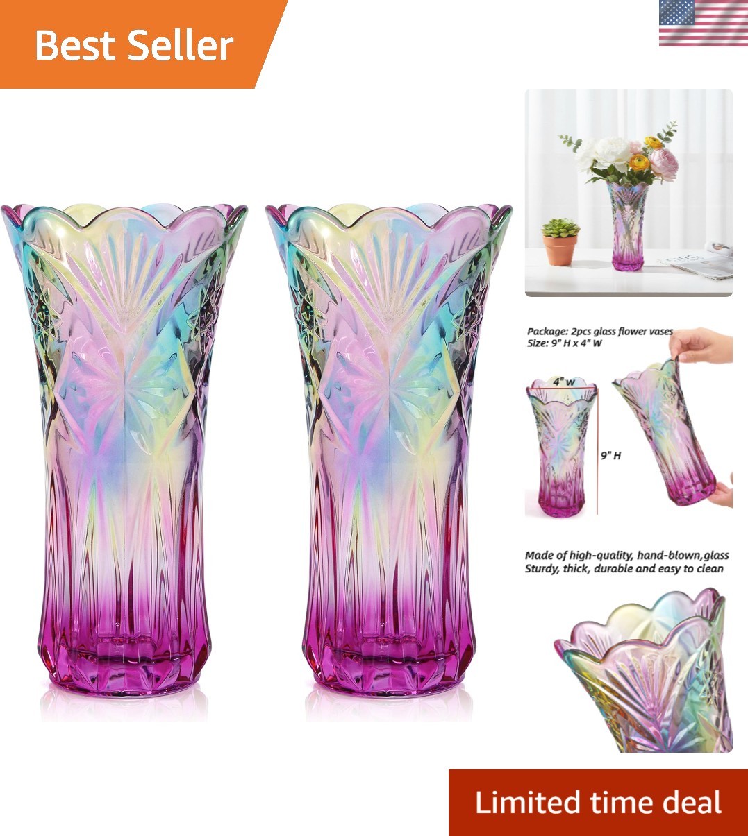 Dazzling 9″ Colorful Tall Vases – Perfect for Centerpieces and Everyday Flowers