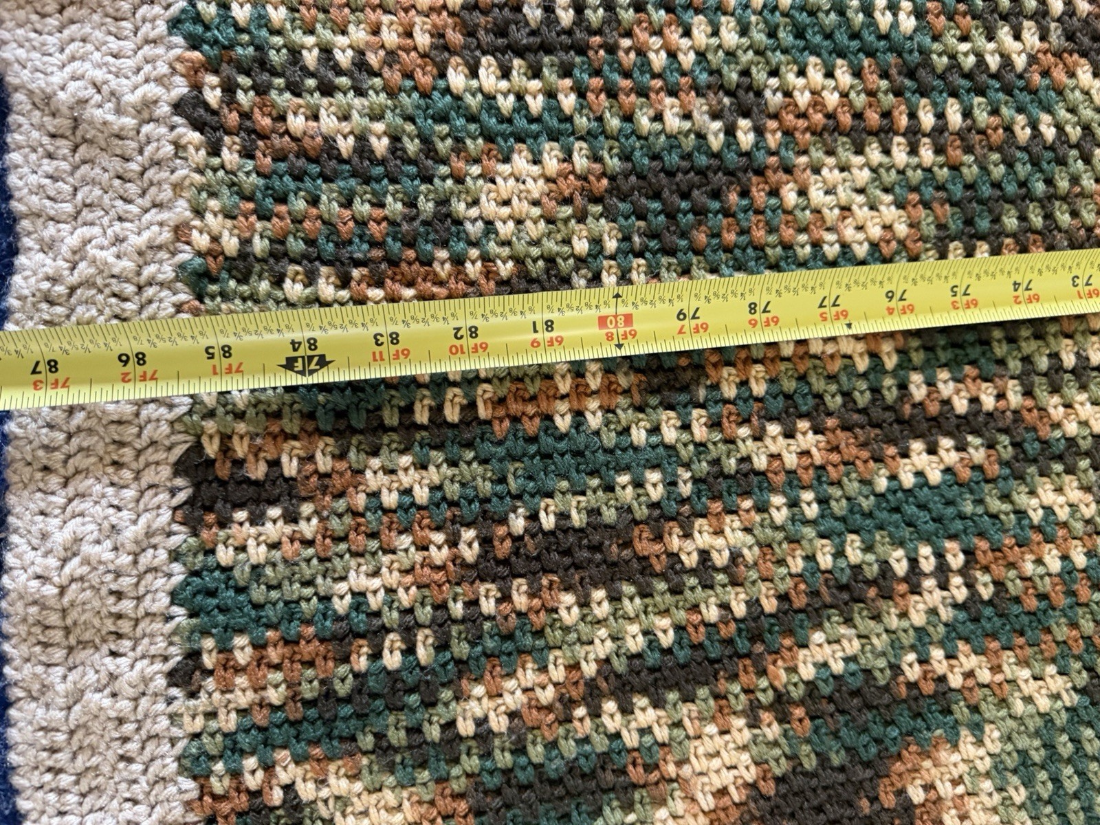 Vintage Handmade Knitted Afghan Camouflage Design Throw/Blanket 97×88” Queen EUC