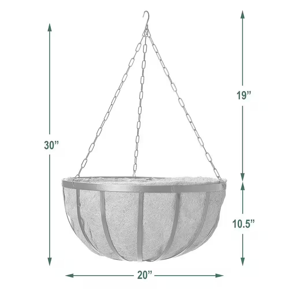 Solstice 20 In. Black Metal Coconut Hanging Basket