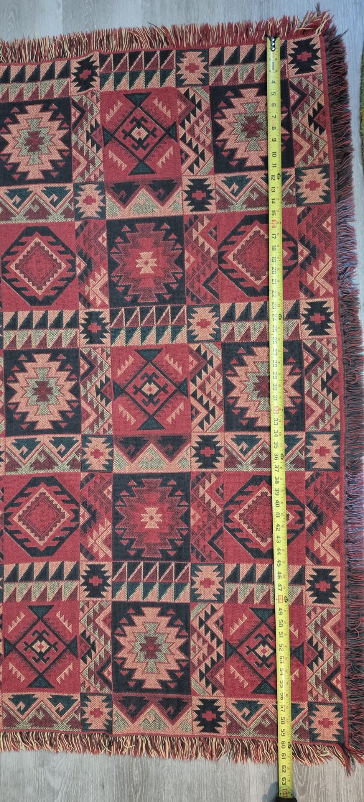 Goodwin Weavers Reversible Blanket Tapestry Red Aztec Southwest 100% Cotton
