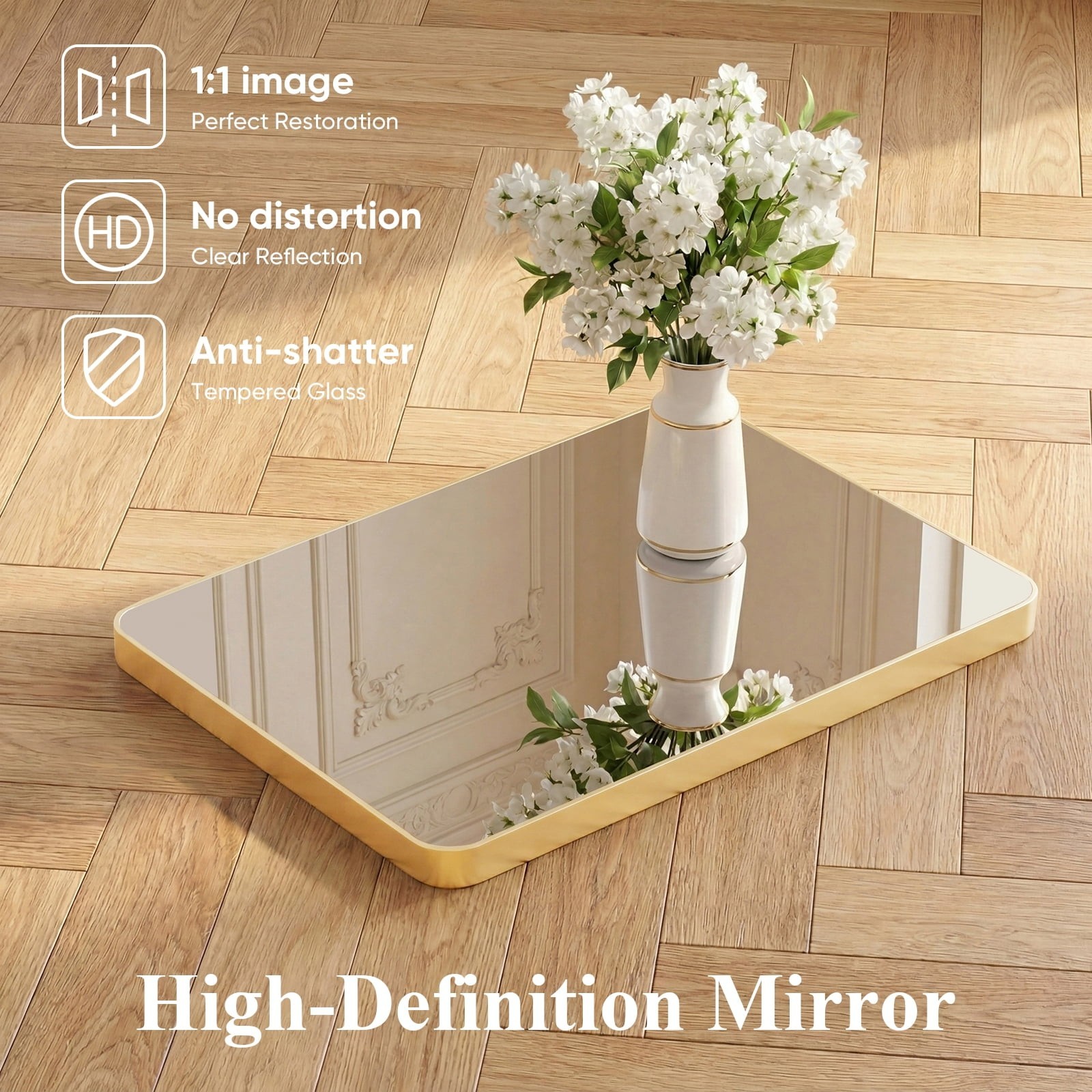 5 Size Choice Rectangular Bathroom Mirror w/Round Corner&Metal Frame,Wall Mirror