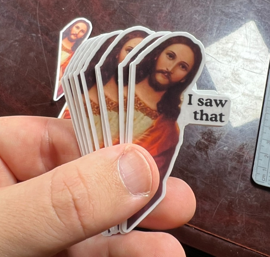 25pc Jesus Stickers “I Saw that” Viral Meme Waterproof Vinyl Laminated NEW 1.5″