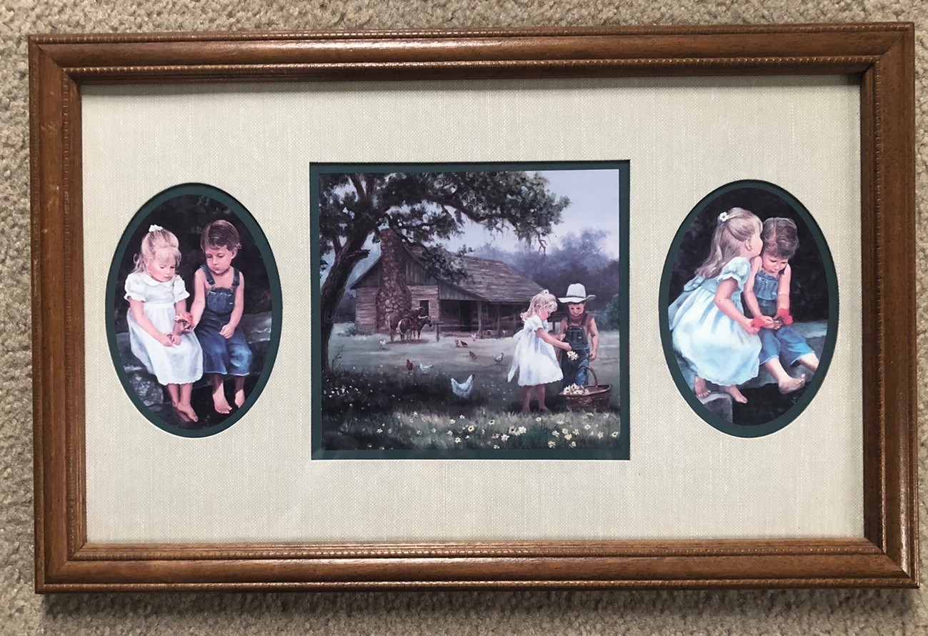 Vtg 22″ X 14″ Wood Framed Home Interiors Denim Days Boy Girl Farm Summer Country
