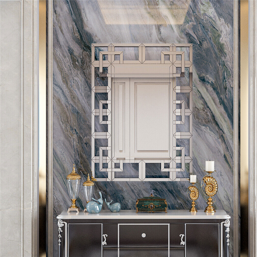 Geometric Decorative Wall Mirror Crystal Crush Diamond Wooden Back Constructed