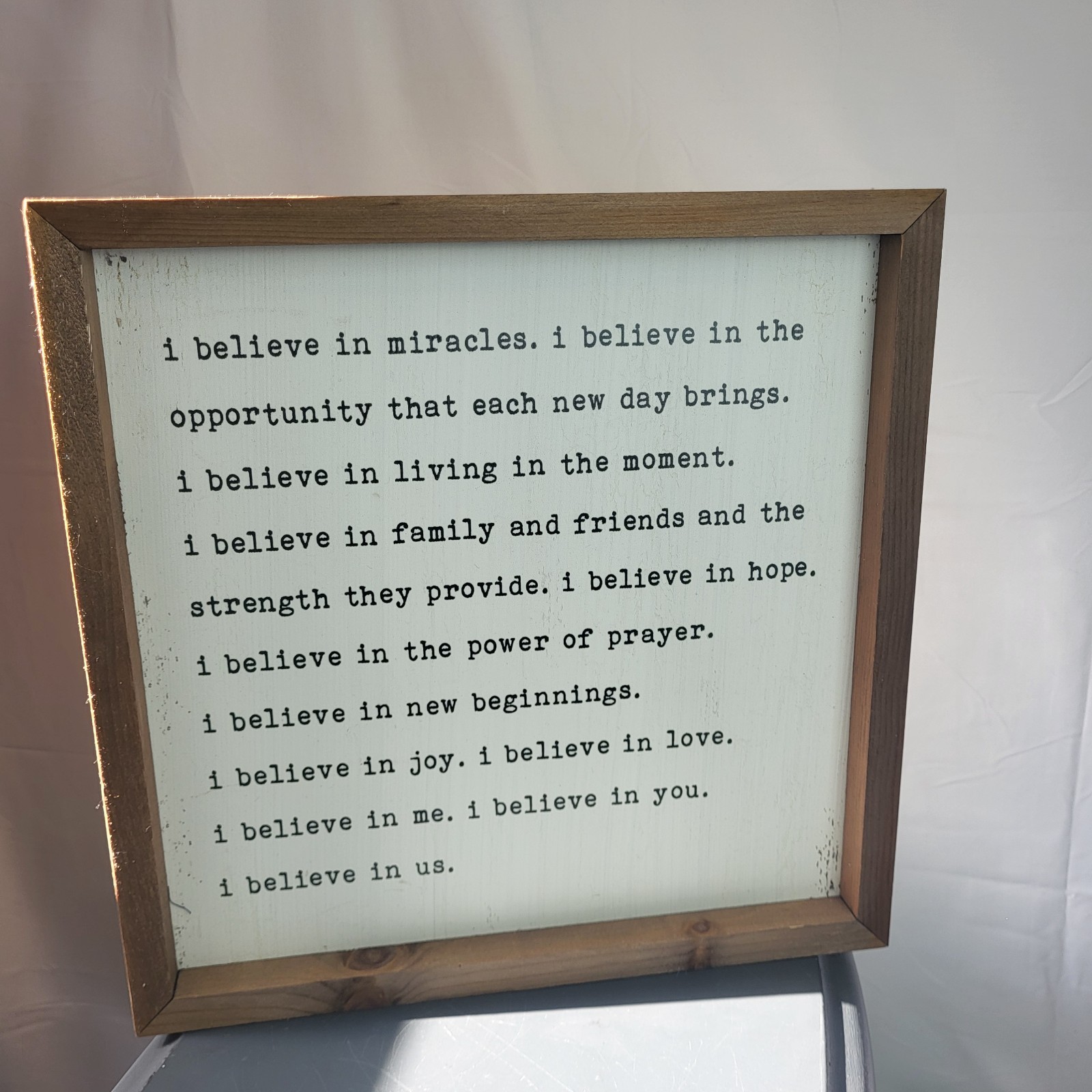 I Believe in miracles wood sign 15 ×15 Hand crafted in U.S.A