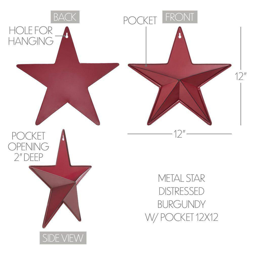 1-Piece 12 In. X 12 In. Red Distressed Metal Star with Pocket Wall Decor