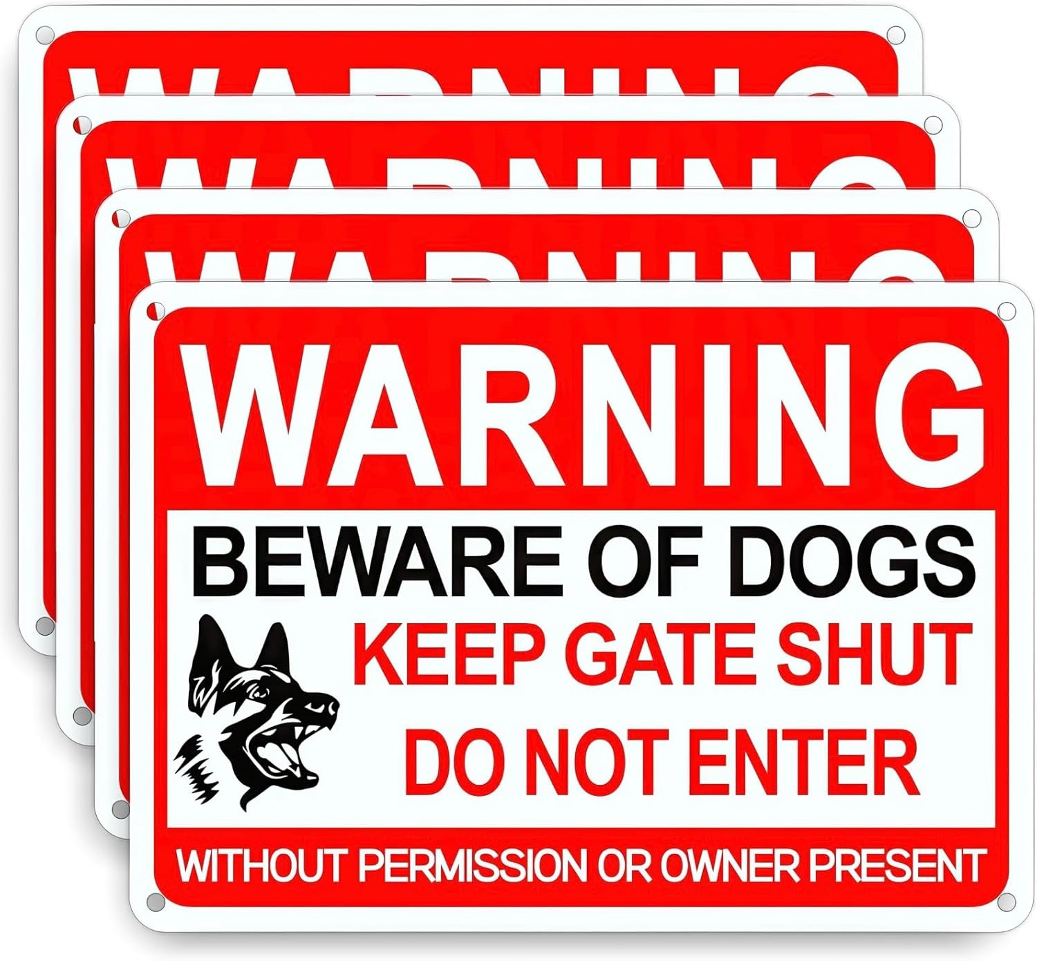 4 Pack Beware Of Dog Sign,12×8 Inches, With Reflective Material, Anti-Rust Alumi
