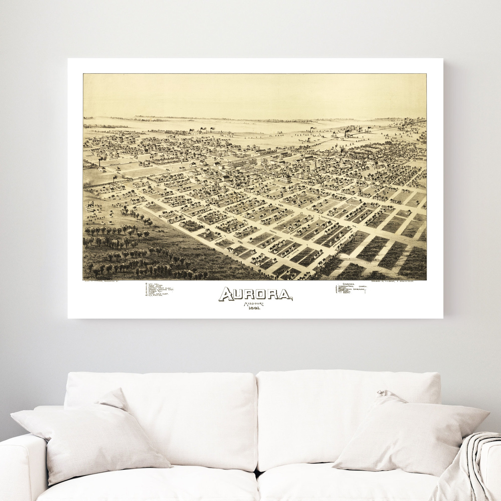 Old Map of Aurora, MO 1891 – Vintage Aurora Missouri Art