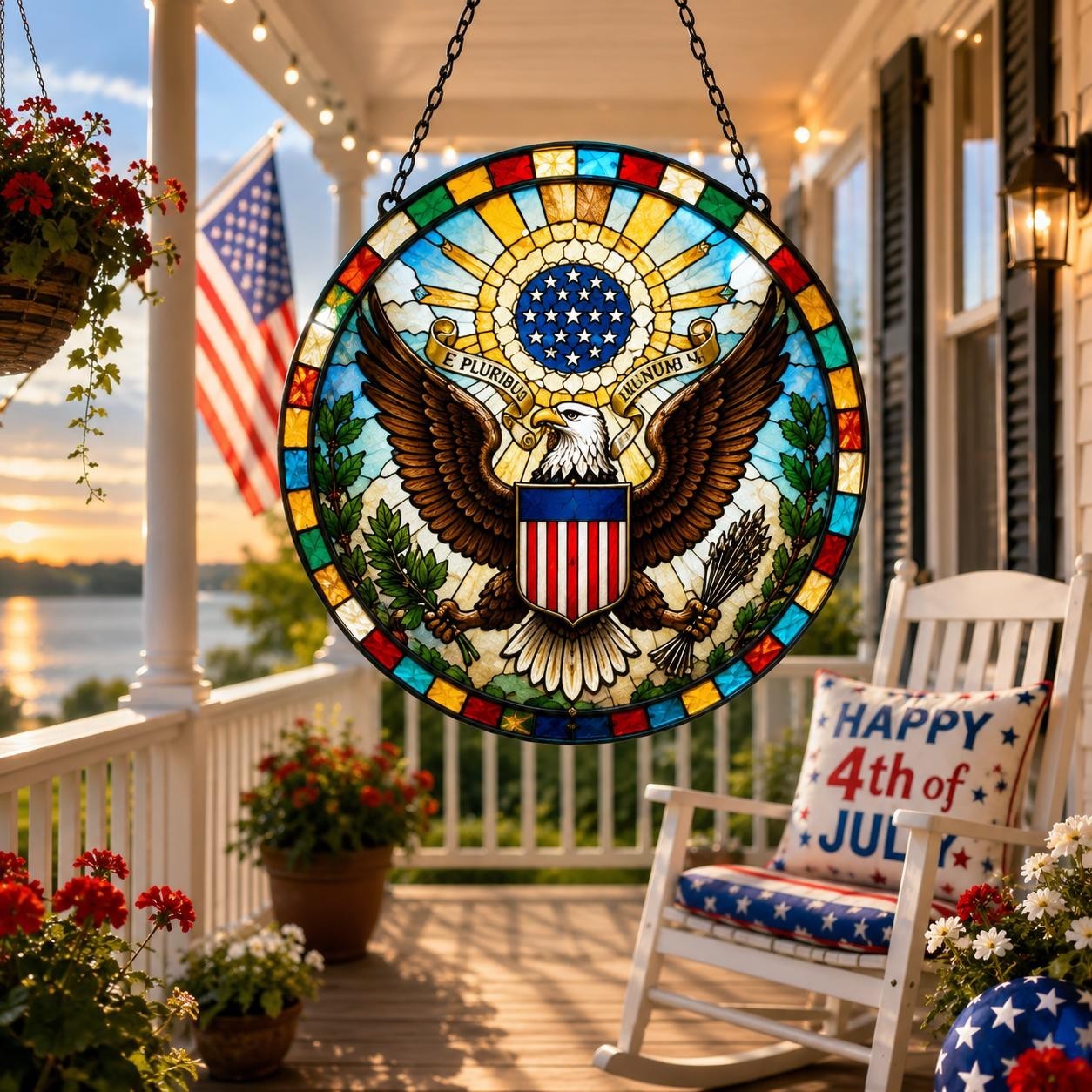 America 250th Anniversary Suncatcher – Stained Glass Style Eagle Window Hanging
