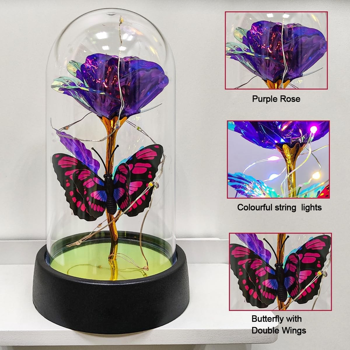 Glass Rose in Glass Dome, Light Up Flower, Eternal Roses – Valentines Day Gifts