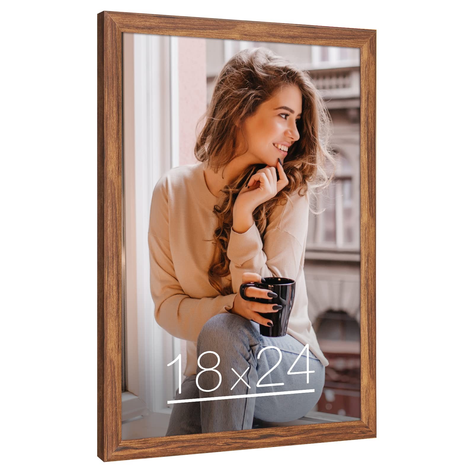 18×24 Wood Frame Brown, Rustic Natural Woodgrain 24x18in Poster Picture Frame…