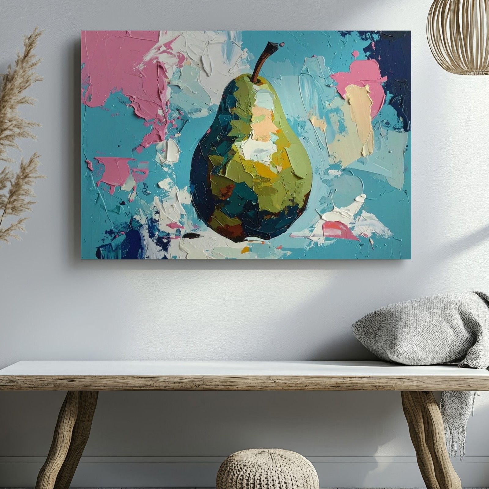 Abstract Pear Canvasbold Color Block Fruit On Cyan Background Wall Art