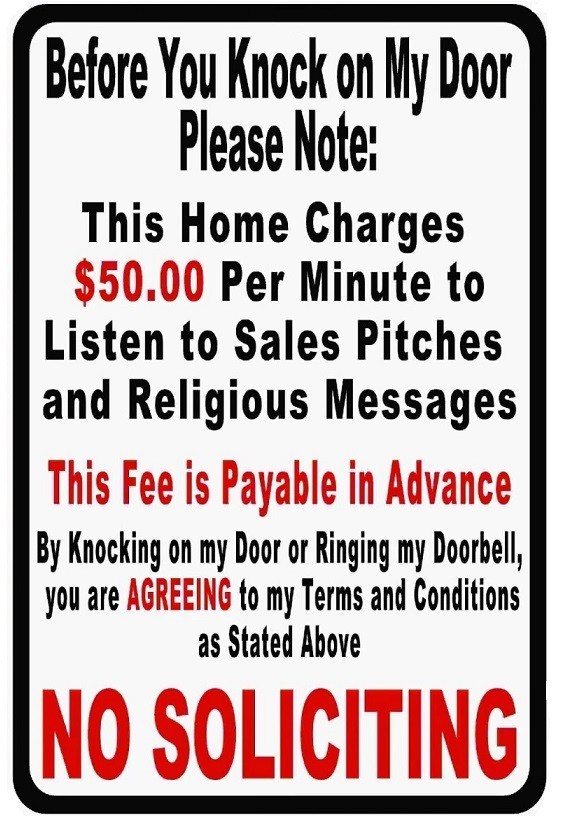 No Soliciting Funny Laminated Novelty Sign
