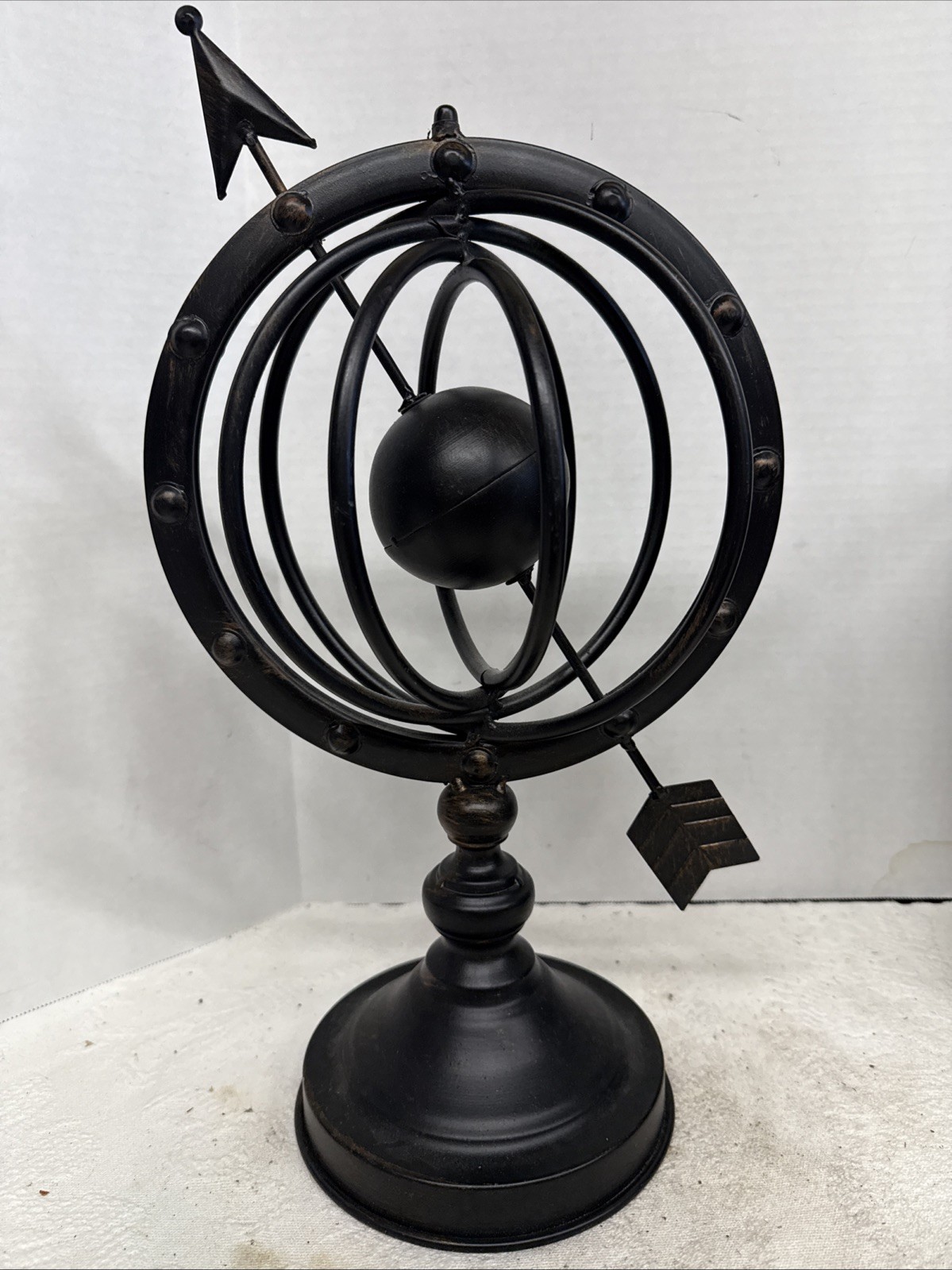 Rustic Metal Artwork Orbit Sphere Table Top Decor Brown 17.5” TALL