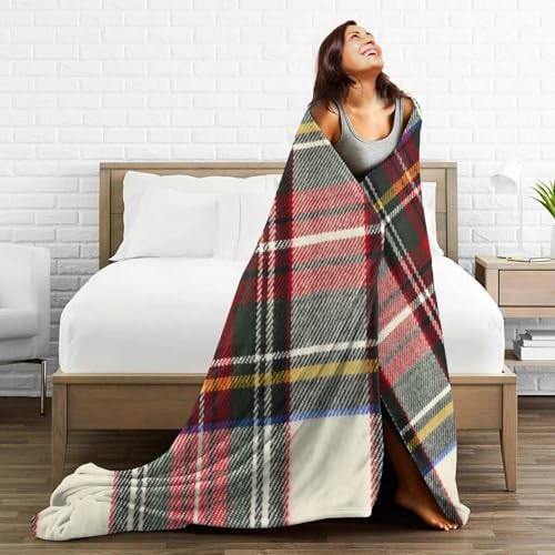 HGOD DESIGNS Red and White Wool Plaid Pattern 50×60 inch Scottish Tartan