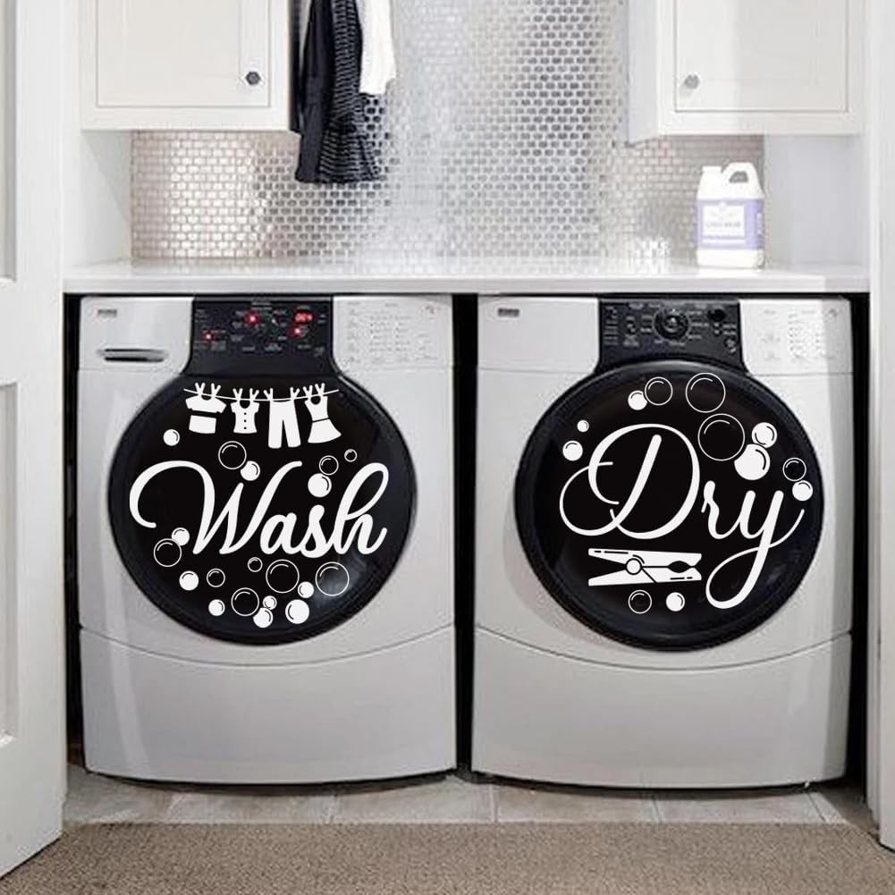 Laundry Room Wall Sticker Vinyl Wash Dry Decal Washing Machine DIY Decor 24″x12″
