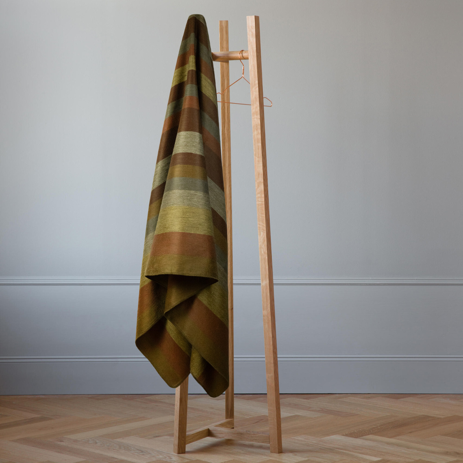 TOFFEE STRIPED ALPACA WOOL BLANKET – 95×69 in | GOLD BROWN RUST GREY | QUEEN
