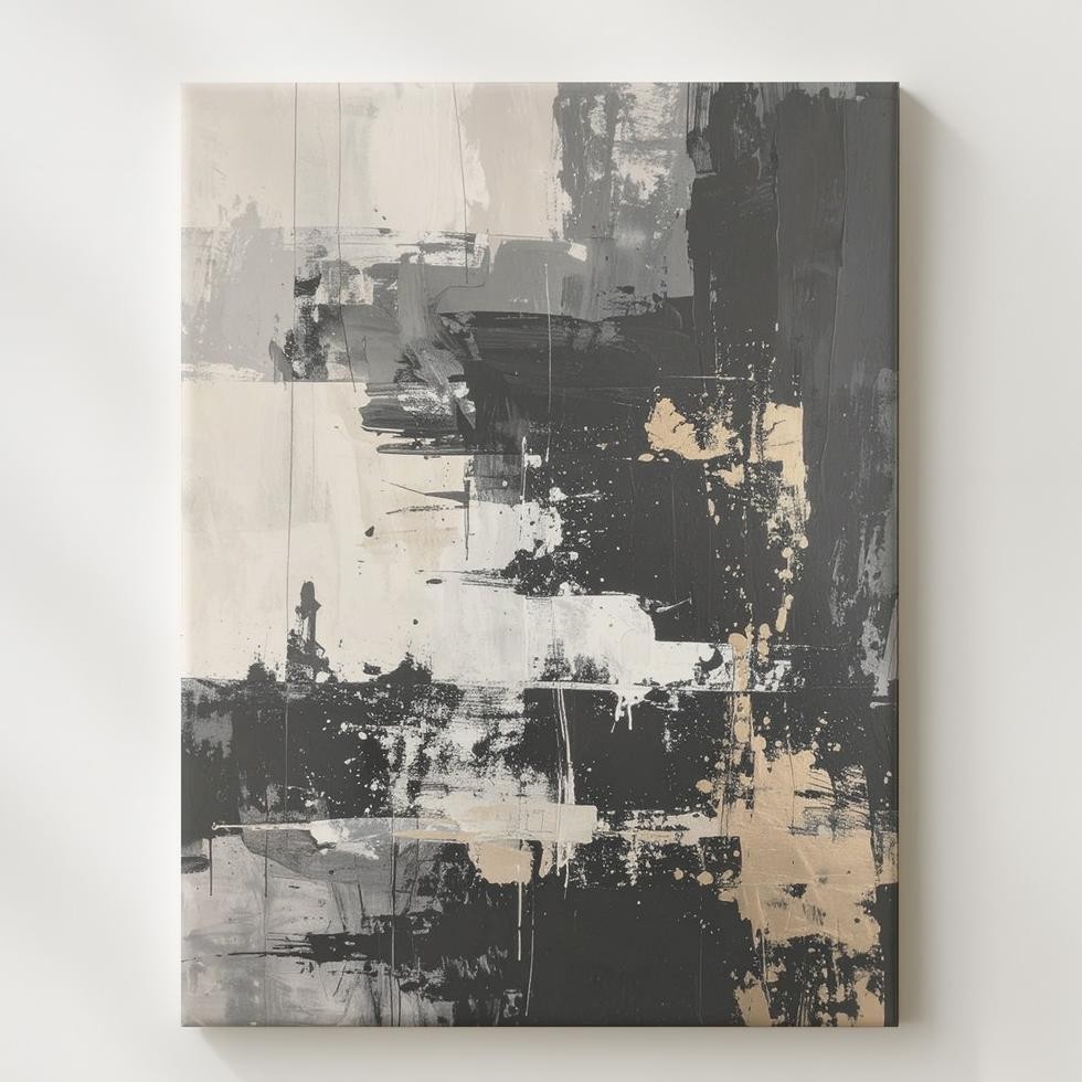 Monochrome Abstract Canvasblack, White & Taupe Gestural Art Wall Art
