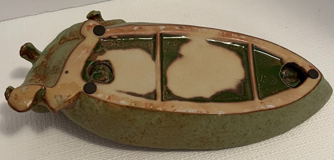 Glazed Green Art Decor Ceramic Leaf Dish Tray Perching Birds Collectible