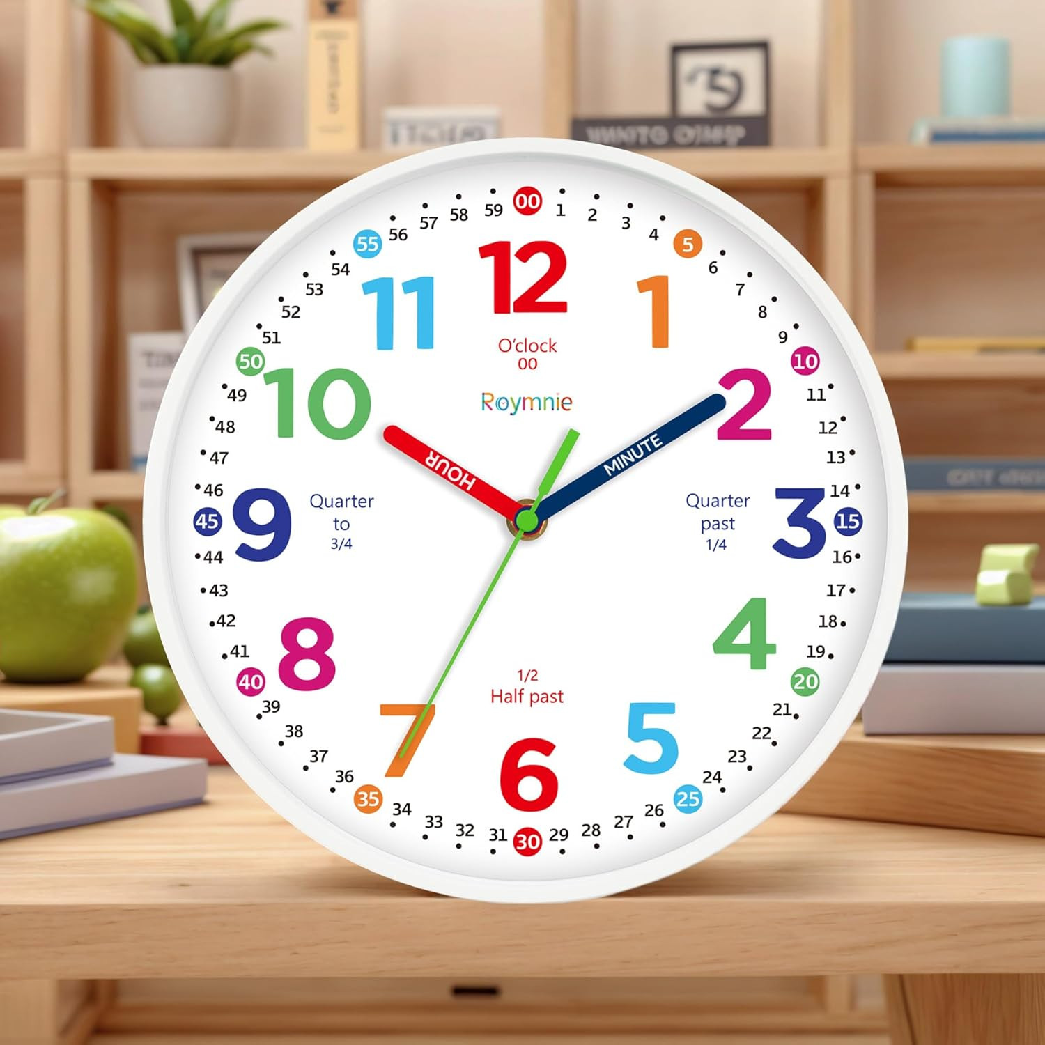 Kids Learning Wall Clock Colorful Non-Ticking Silent Analog Teaching Tool
