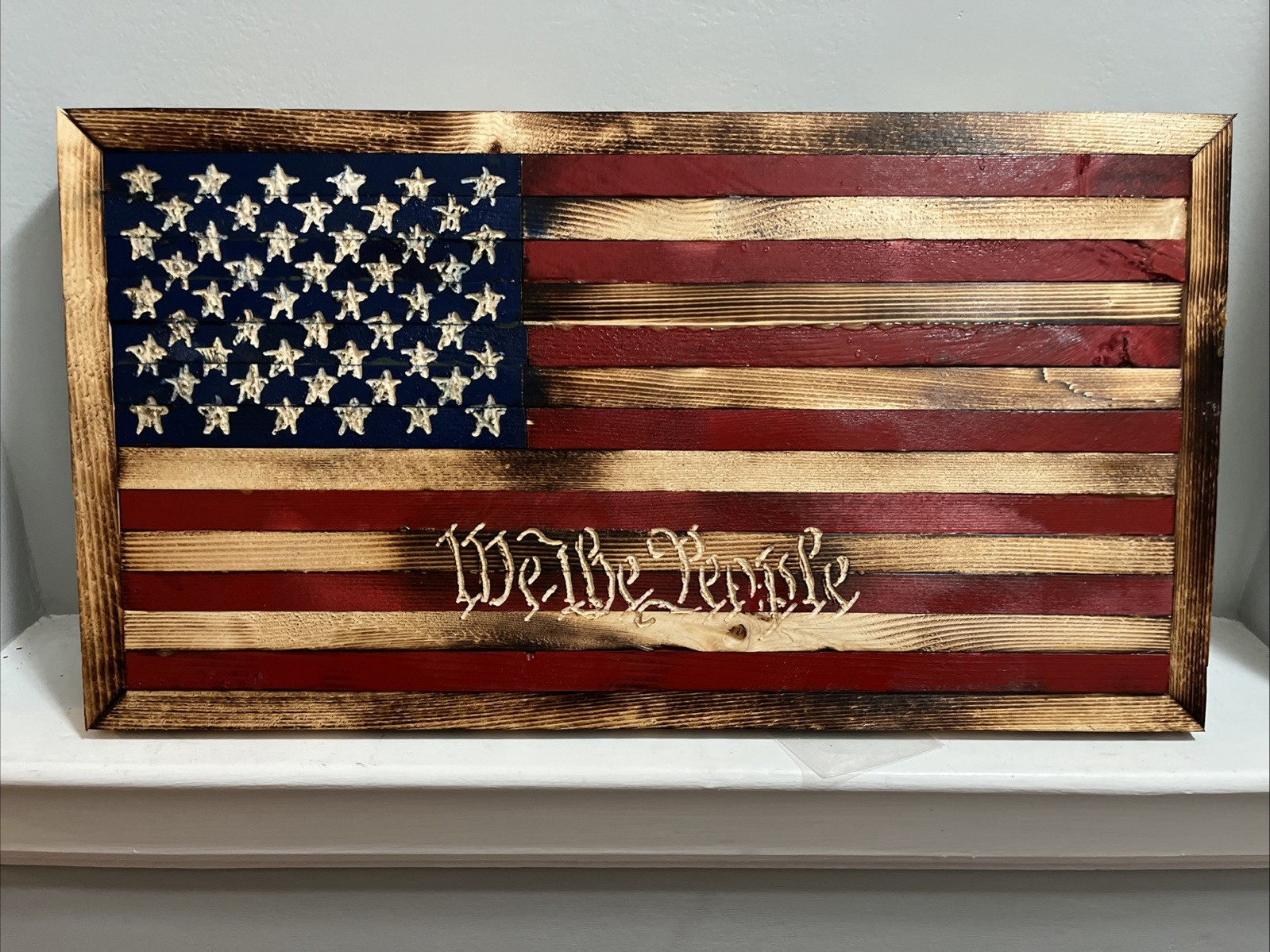 Handmade 50 Star We The People Wooden American Flag Rustic Wall Decor USA