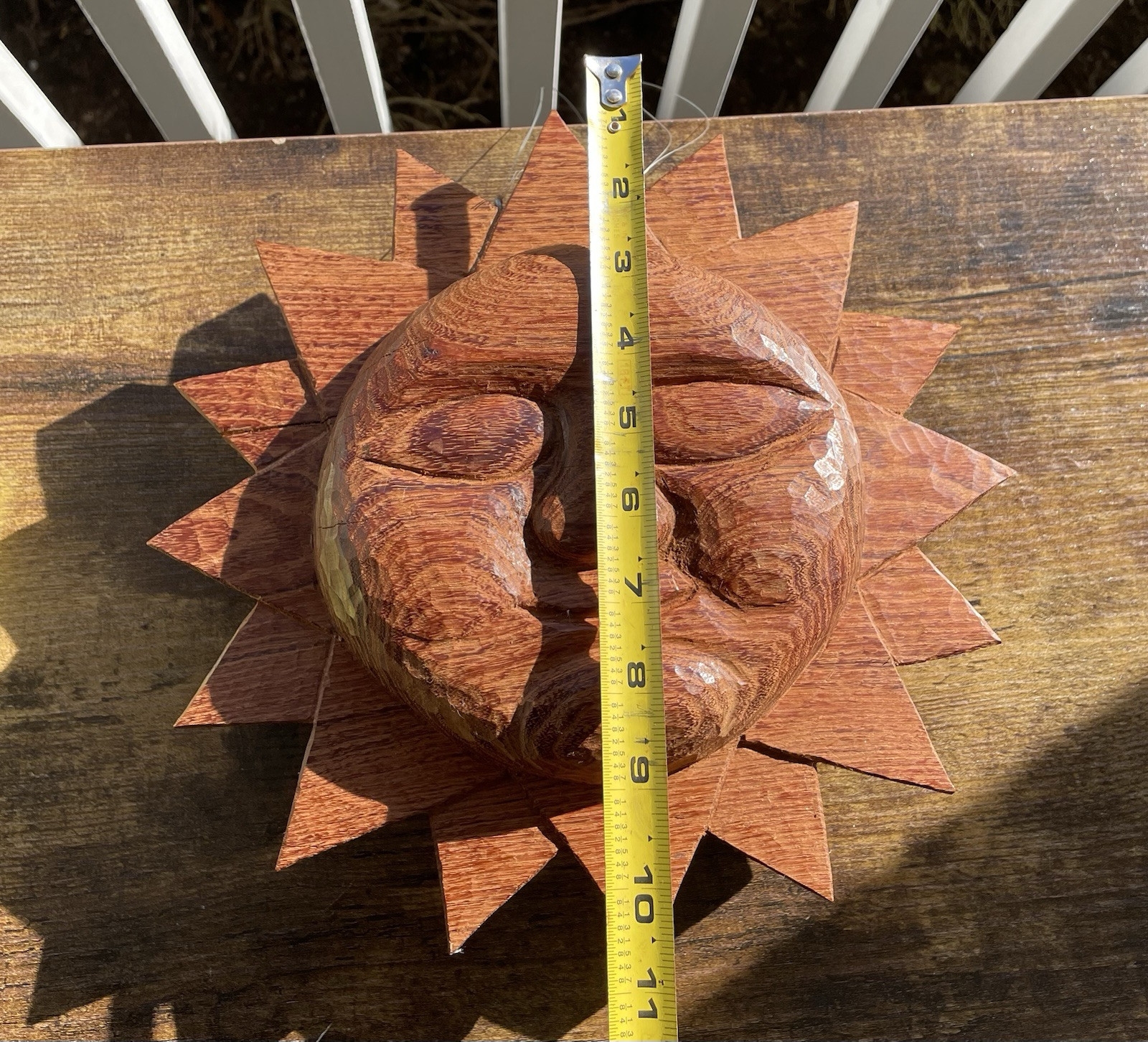 Carved Hard Wood Sun Face 3D Wall Hanging Double Sided Decorative