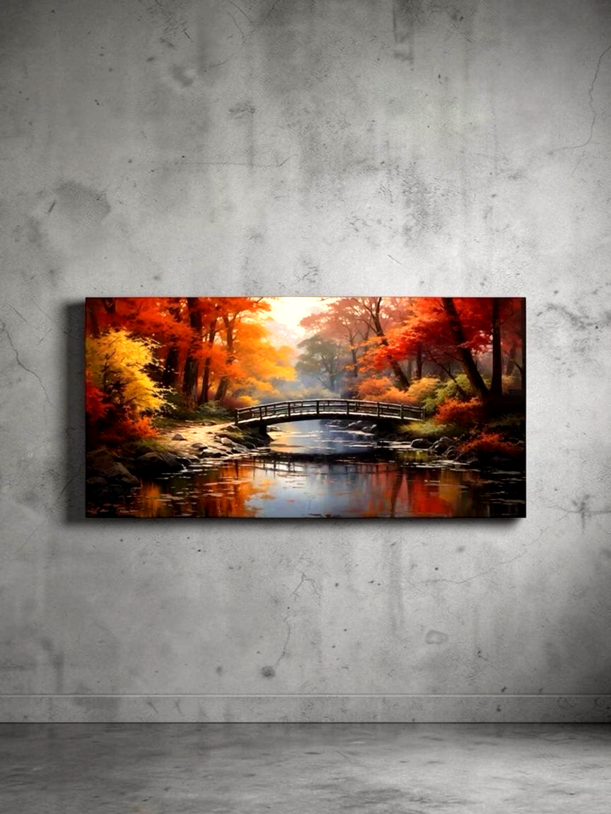 Autumn Bridge Over River Canvas Print 12×18 Scenic Landscape Wall Art Colorful