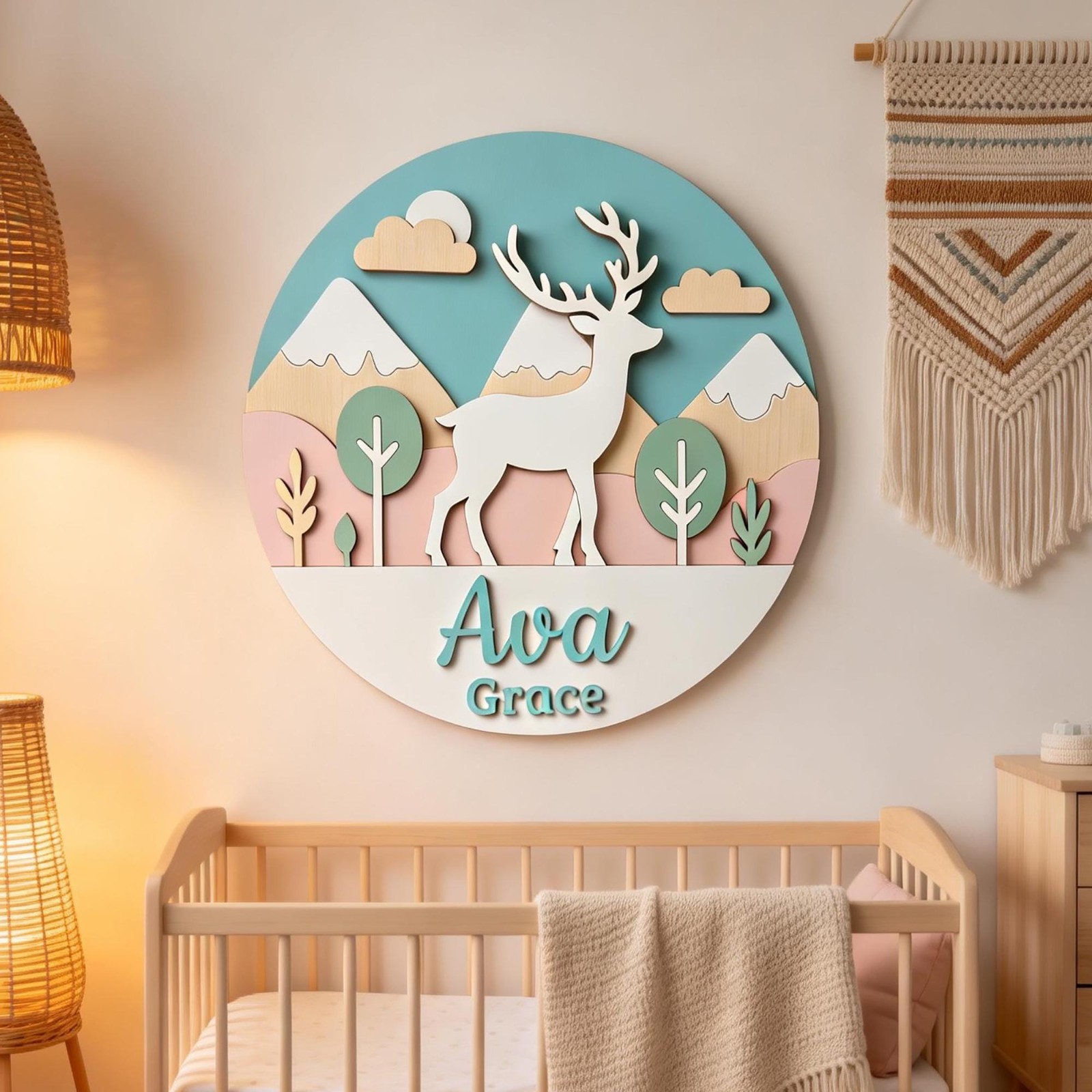 Personalized 3D Woodland Animal Wooden Name Sign – Nursery Decor, Baby Boy Gift