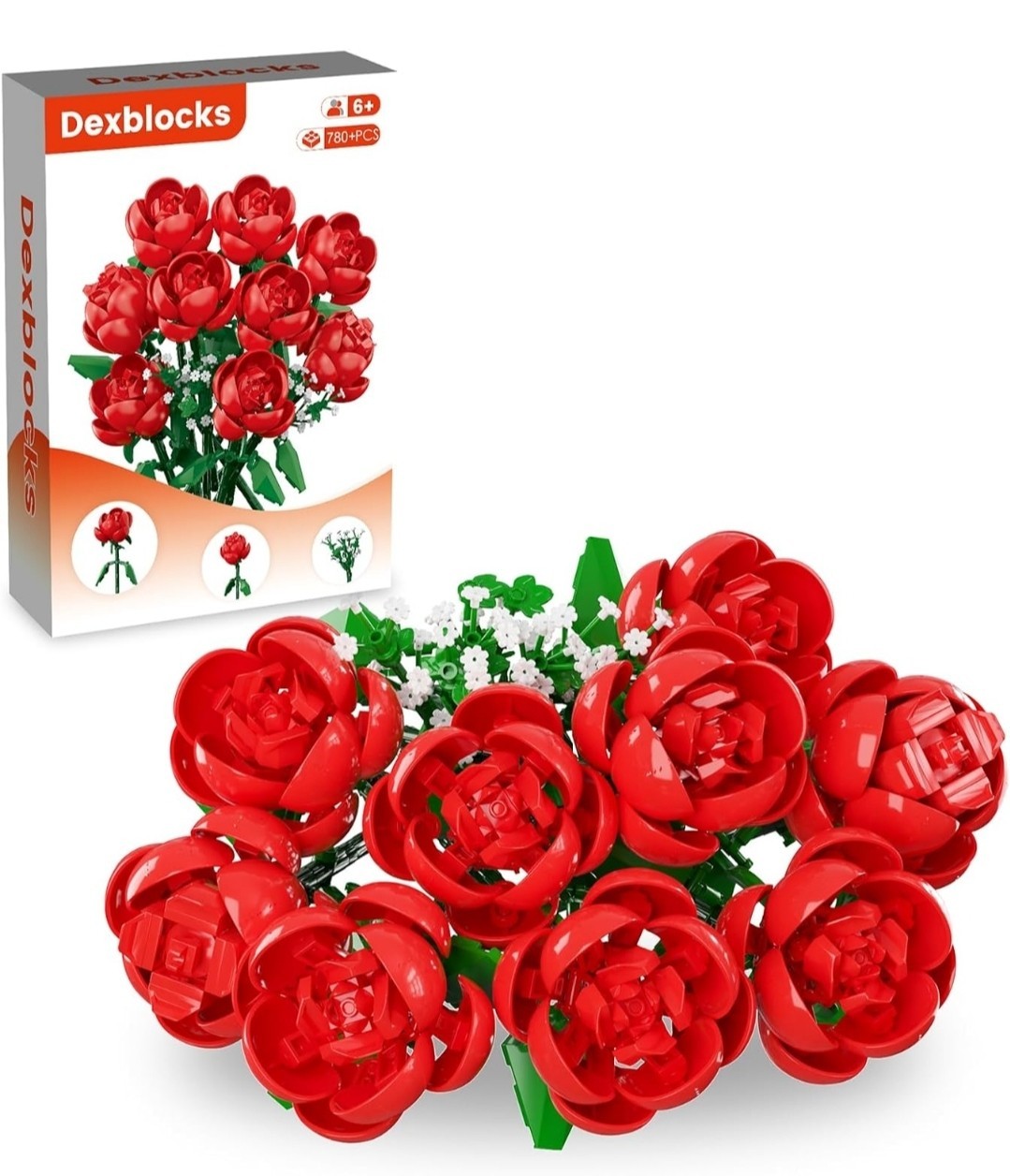 780 PCS Red Rose Building Flower Bouquet Kit for Adults & Kids, DIY Artificia…