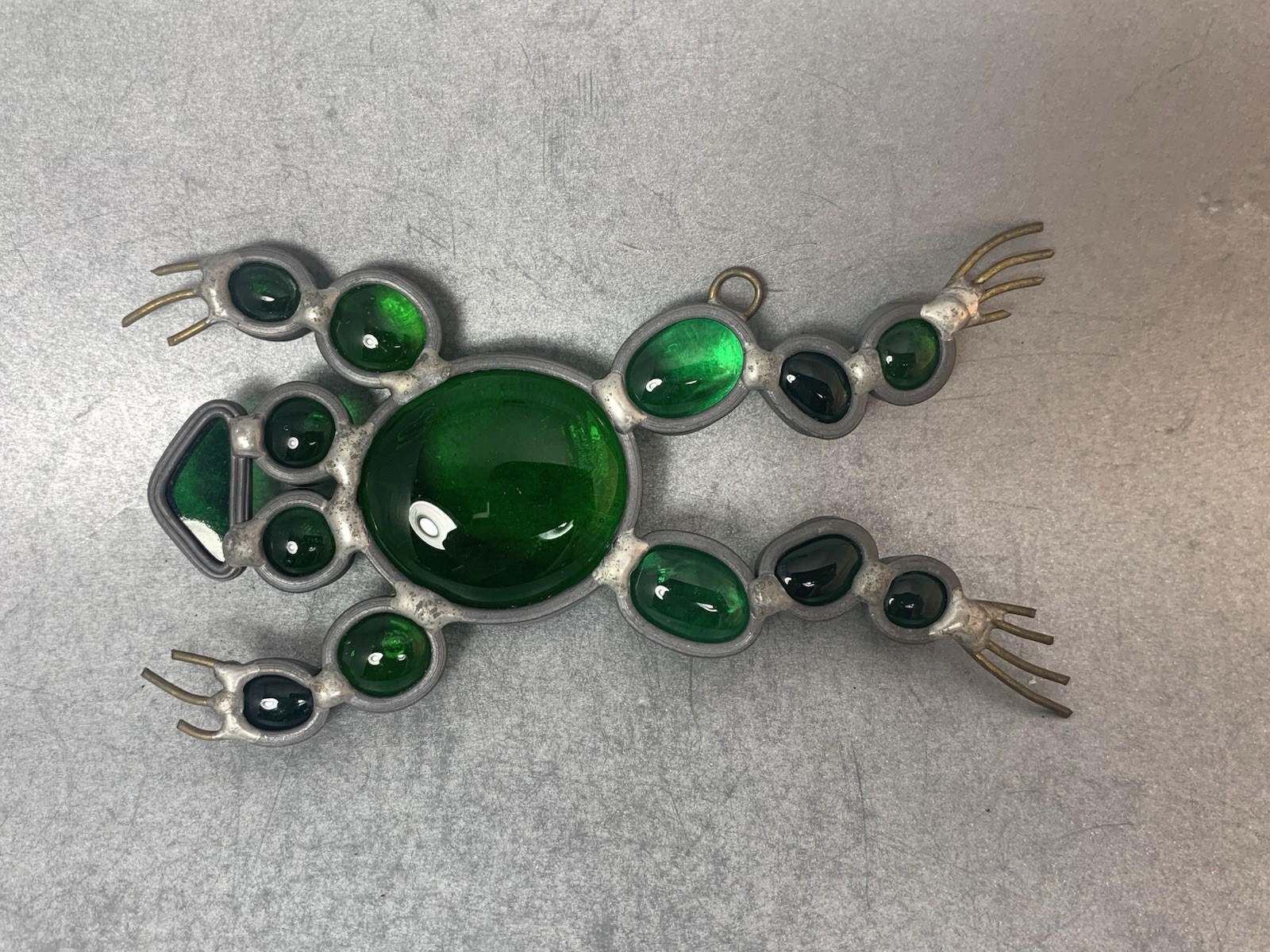 Stained Glass Green Frog Suncatcher Homemade Vintage 4 1/2″L