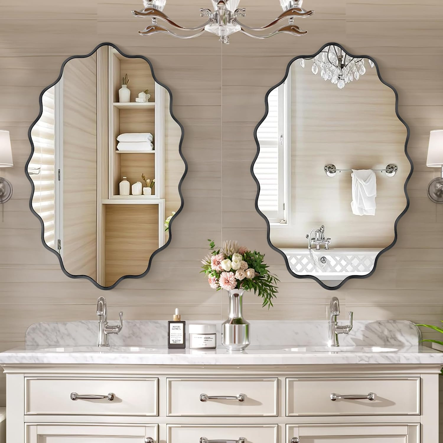 Dorlicecass Oval Wavy Mirror – Irregular Wall Mirror 22″x30″ Black Asymmetrical