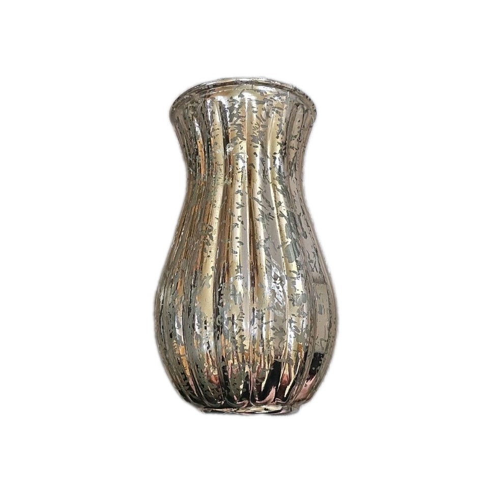 Silver Mercury Glass Decorative Flower Vase Irregular Abstract Glossy Finish