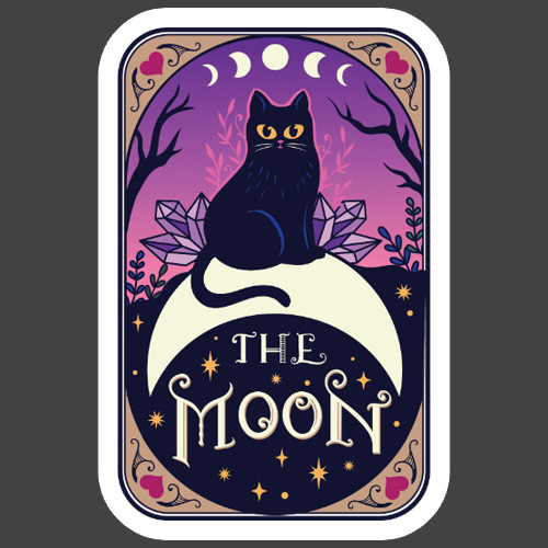 Cat Sticker Vinyl Decal Tarot Moon Black Cat Celestial Mystic Art
