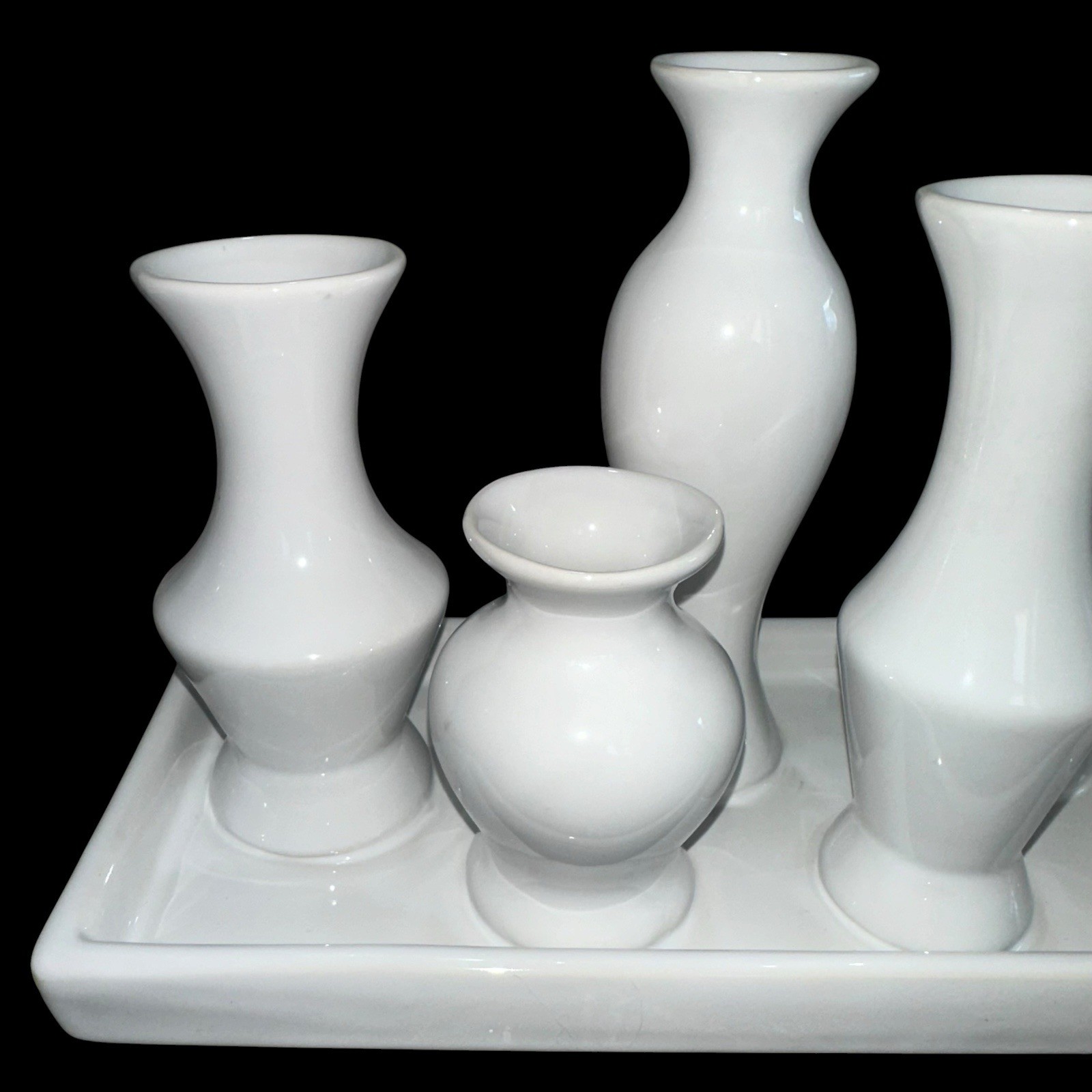 7 Bud Vases Attached Together On The Base, Ceramic Unique Art Deco White