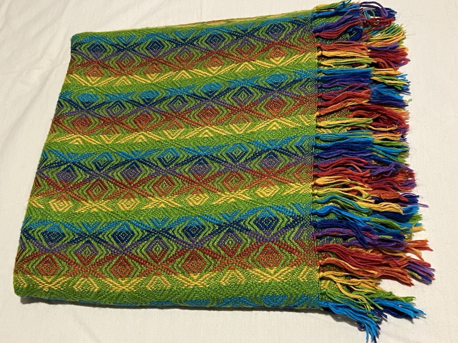 NEW Peruvian Alpaca Wool Blanket Throw Warm Colorful Rainbow Green Ultra-Soft