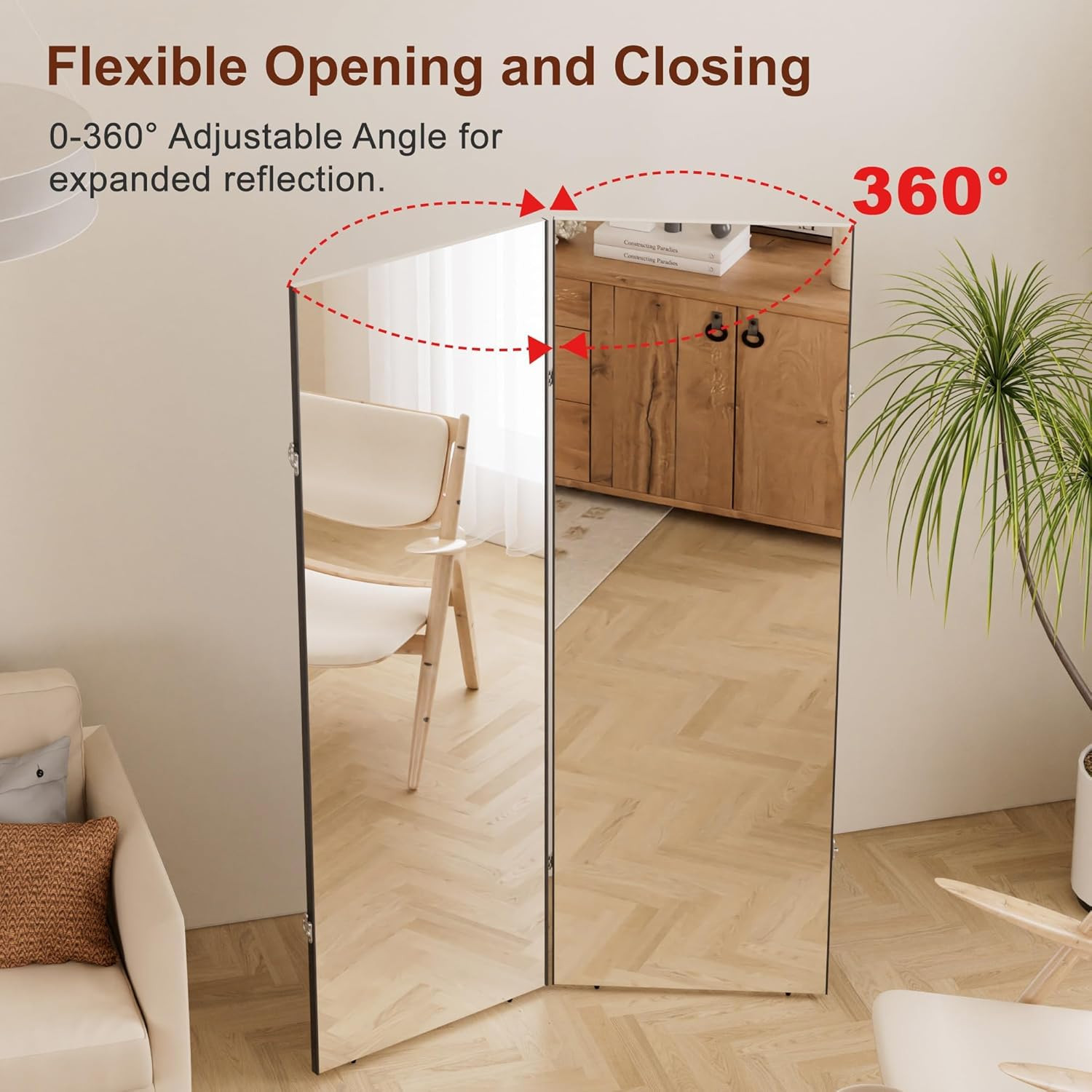 Space-Saving 360° Folding Full Length Mirror – 79″ x 47″ Shatterproof Design