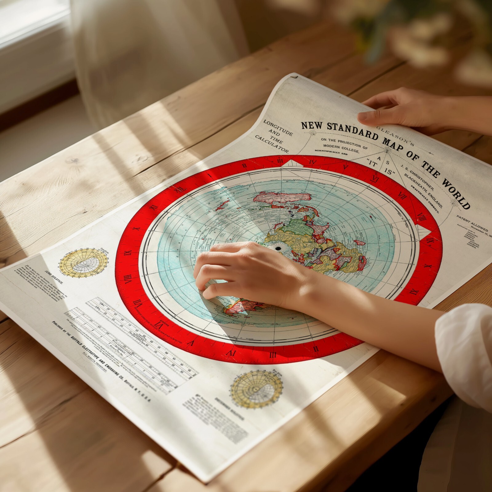 1892 Flat Earth Map – Alexander Gleason’s New Standard Map the World Globe Model