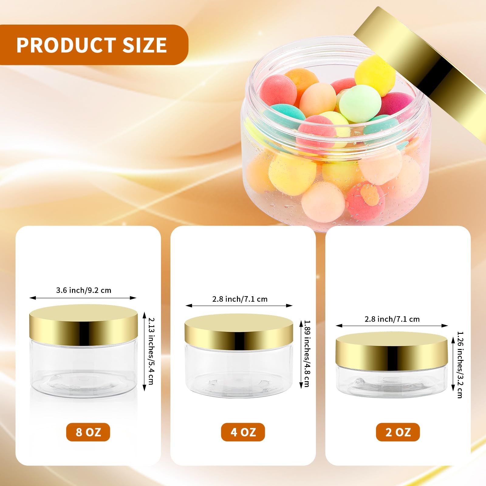 Entjor 24 Pack 4 Oz Plastic Containers Gold Lids Clear Empty Bpa And Refillable